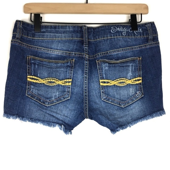 INDIGO REIN Jean Shorts Cut Off Distressed Raw Hem Stretch Denim Size 9 Juniors - Picture 5 of 12